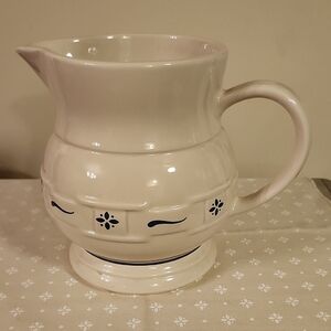 Longaberger Cream and Blue 2 Quart Pottery Pitcher